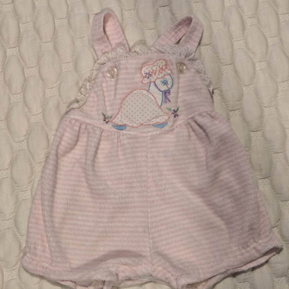 Tiny Tots Original Vintage Baby Girl Terry Cloth Romper Pink Turtle Size 6mth